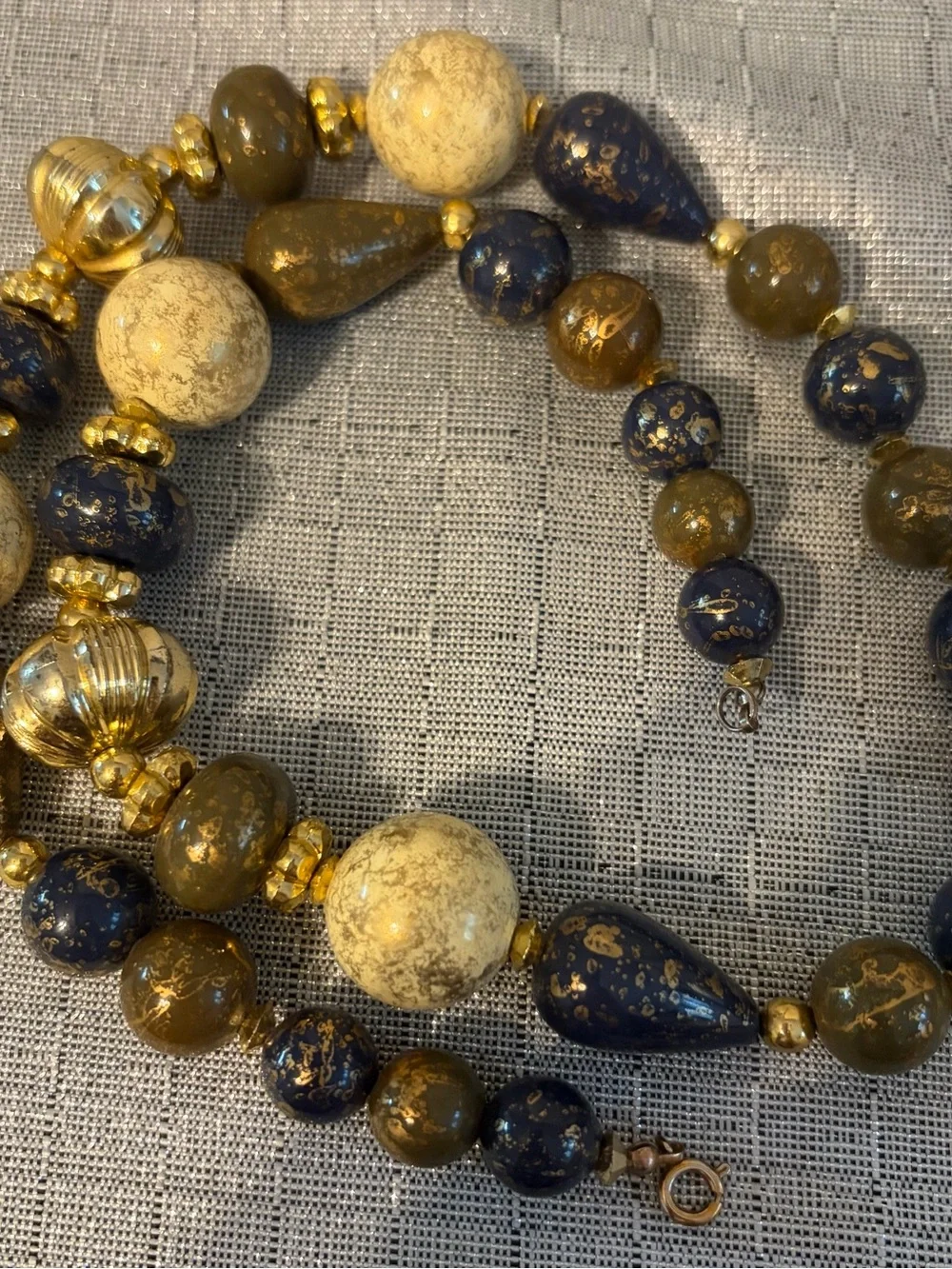 Gold & Navy Beaded Statement Necklace